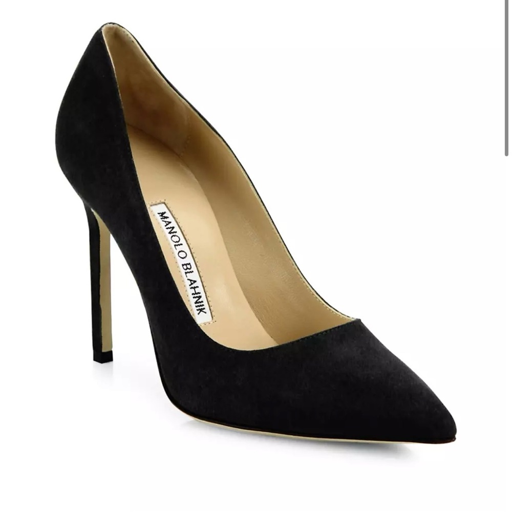 MANOLO BLAHNIK BLACK BB 105 SUEDE PUMPS - SIZE 39.5